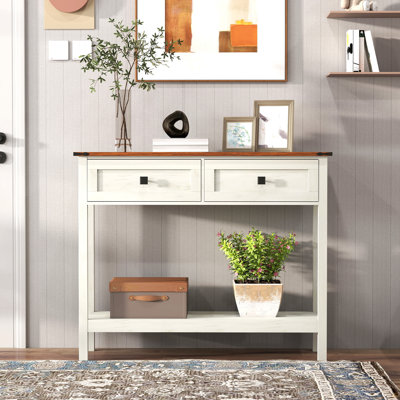 Console Farmhouse avec tiroirs et tablette de rangement inférieure, table d'appoint rustique pour le salon, couloir, blanc antique | Idée de cadeau