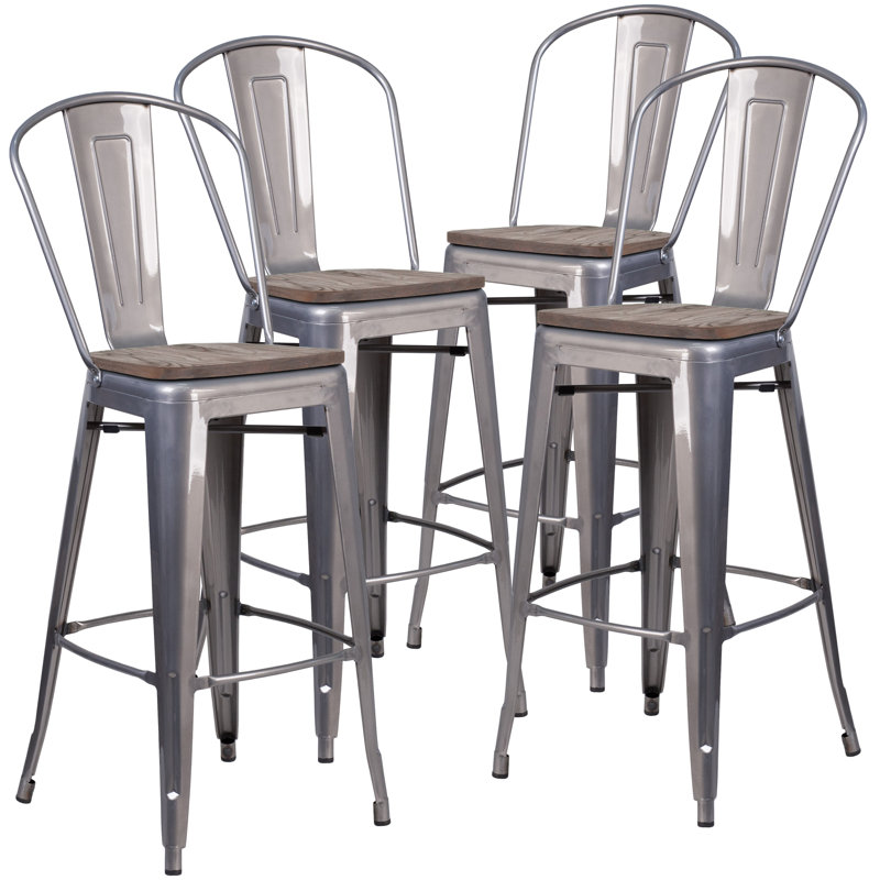 Lincoln 30" High Clear Coated Barstool with Back and Wood Seat