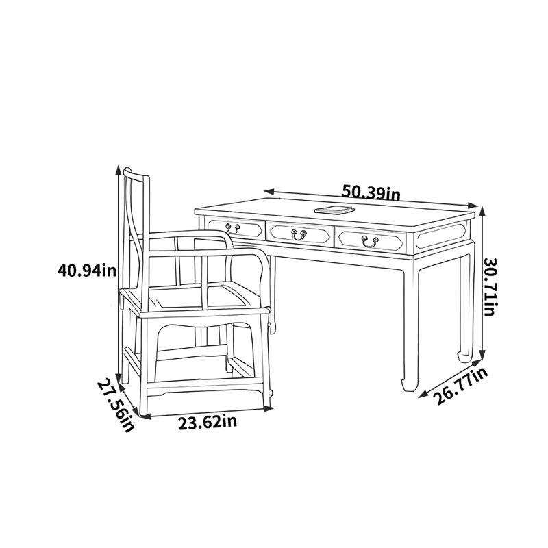 Combinaison petit bureau et chaise de style chinois