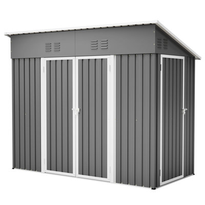 4X8 Storage Shed With Design, 4 Air Vents, Heavy-Duty Metal, And Left/Right Door For Tool Pet In Garden Setting Ft Outdoor Solution Sloping Roof, Yard