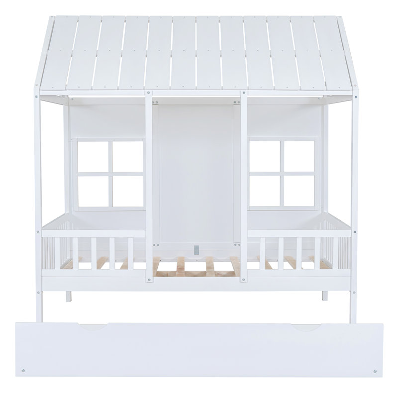 Rezac Standard House Style Bed with Trundle, White, Full
