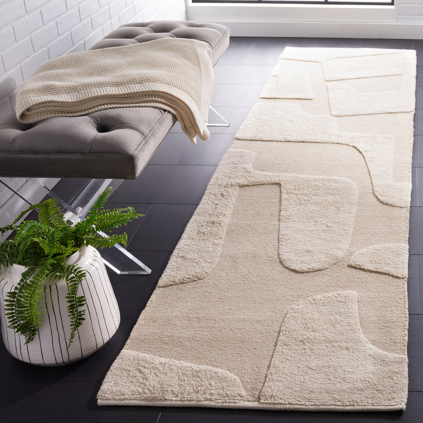 Sarya Ivory Hand-Woven Abstract Rug, Runner 2'3" x 9'