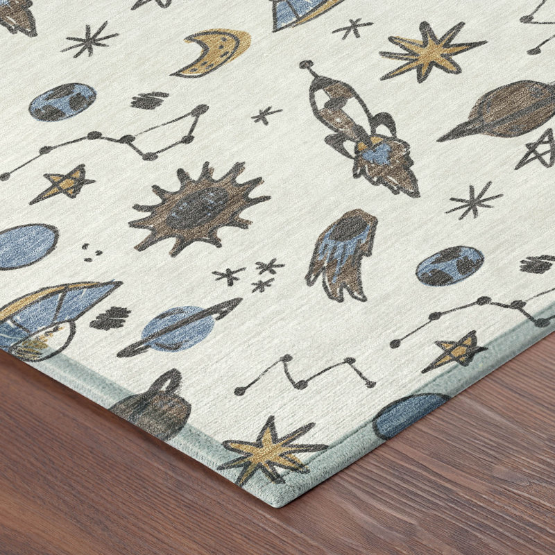 Machine Washable Indoor/Outdoor Chantille ACN2580 Kids Rug, Ivory, 9' x 12'