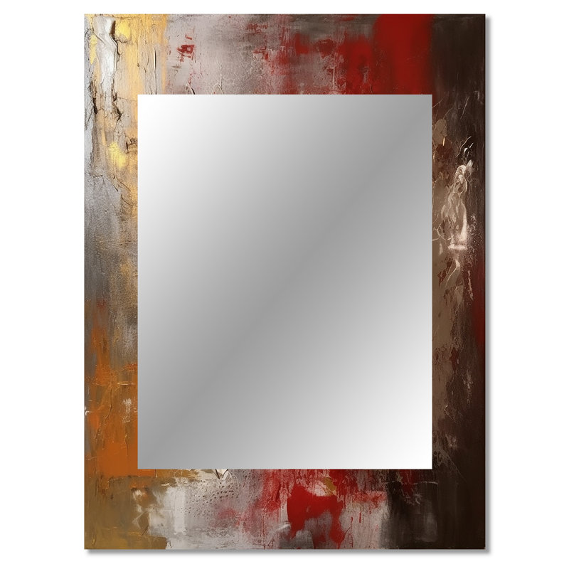 Ancient Italian Revelations In Gold And Red I - Abstract Painting Decorative Mirror, Gold Wall Mirror, Printed Metal Art