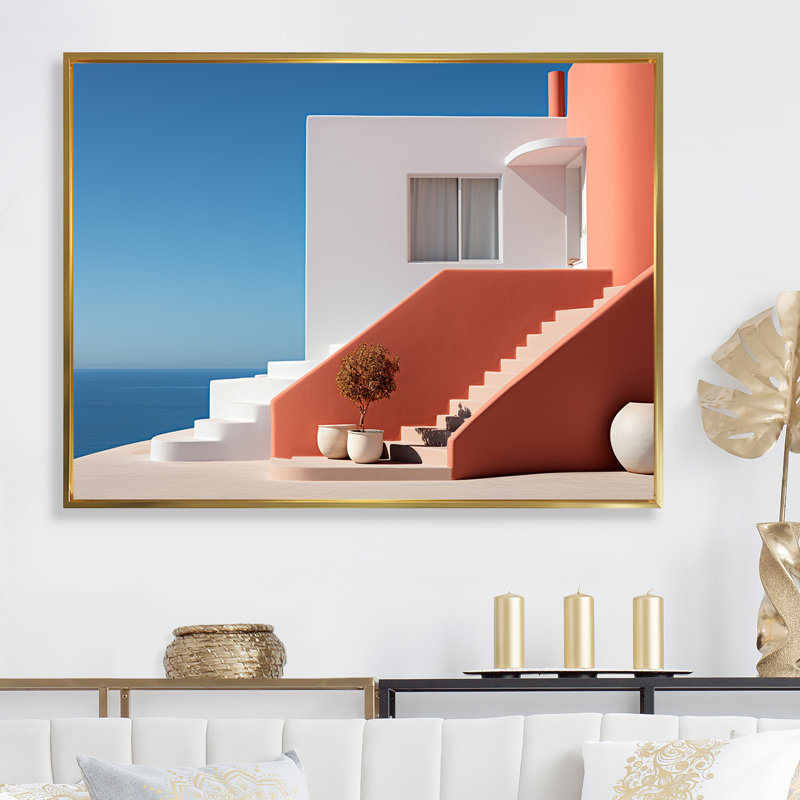 «Beach House Architecture Dream Retreat», reproduction sur toile, H 24 po x l 32 po x P 1 po, Cadre flottant doré