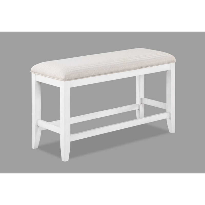 Banc à hauteur de comptoir de style transitionnel, blanc - confortable et pratique avec housse en tissu, Beige/White