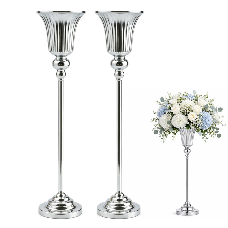 Grand support à fleurs décoratif en métal galvanisé 28,75 pouces avec support floral, Silver