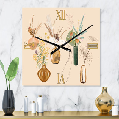 Bouquets de fleurs sauvages dans des vases dorés III - Horloge murale traditionnelle