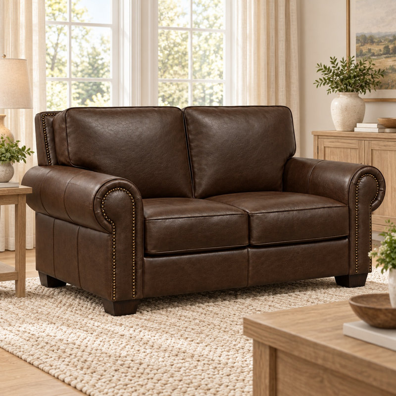 Nelson Indulgent 100% Top Grain Leather Loveseat, Made to Order, Amadeus Coffee