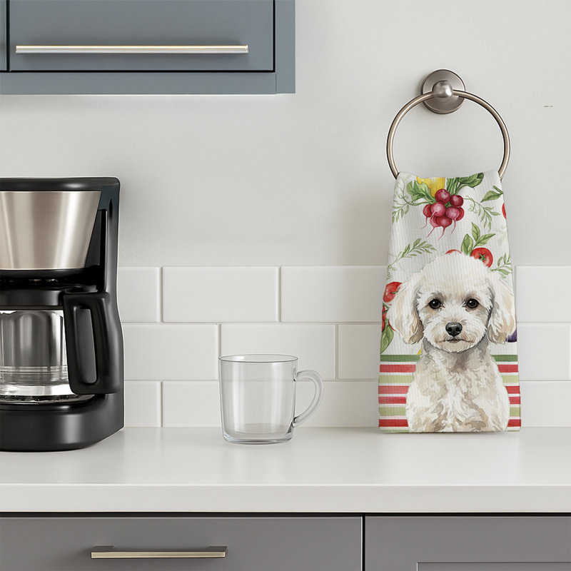 Toy White Poodle Vegetables Kitchen Towel, Toy White Poodle