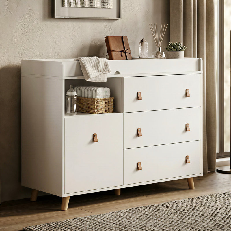 Commode à langer moderne avec rangement solide, Blanc