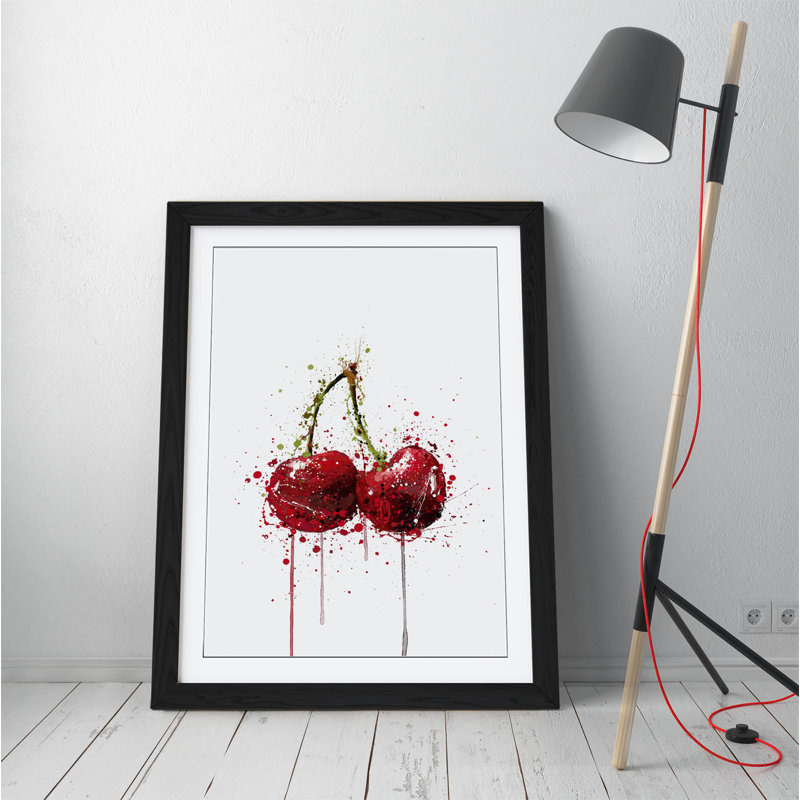 Cherry Fruit Red Green by ClassicLiving - Single Picture Frame Painting on Canvas, Black, 89cm H x 64cm W x 2cm D