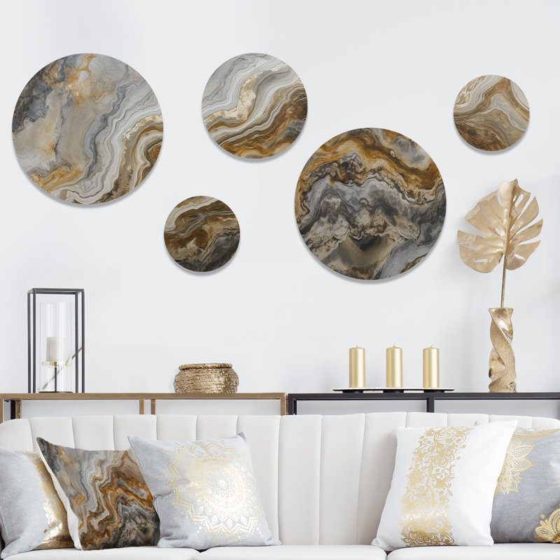 Or et gris A Marble Effect II - Décoration murale abstraite en métal marbré
