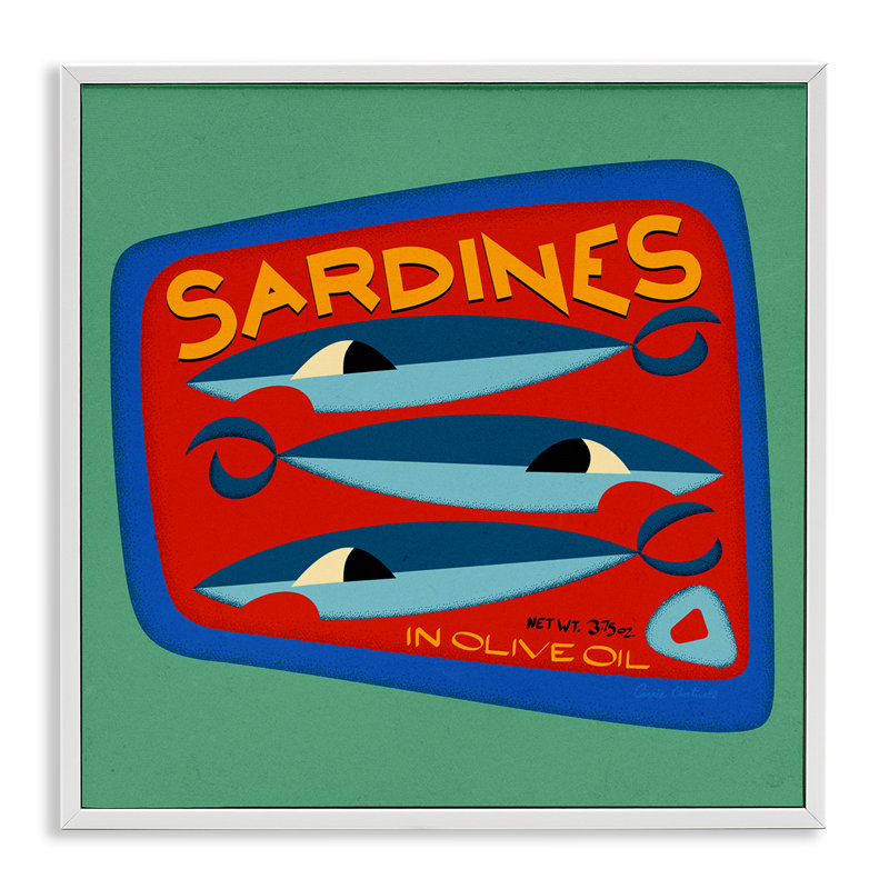 «Bold Sardines Can», art de la giclée encadrée par Carrie Cantwell, Cadre blanc, H 17 po x l 17 po