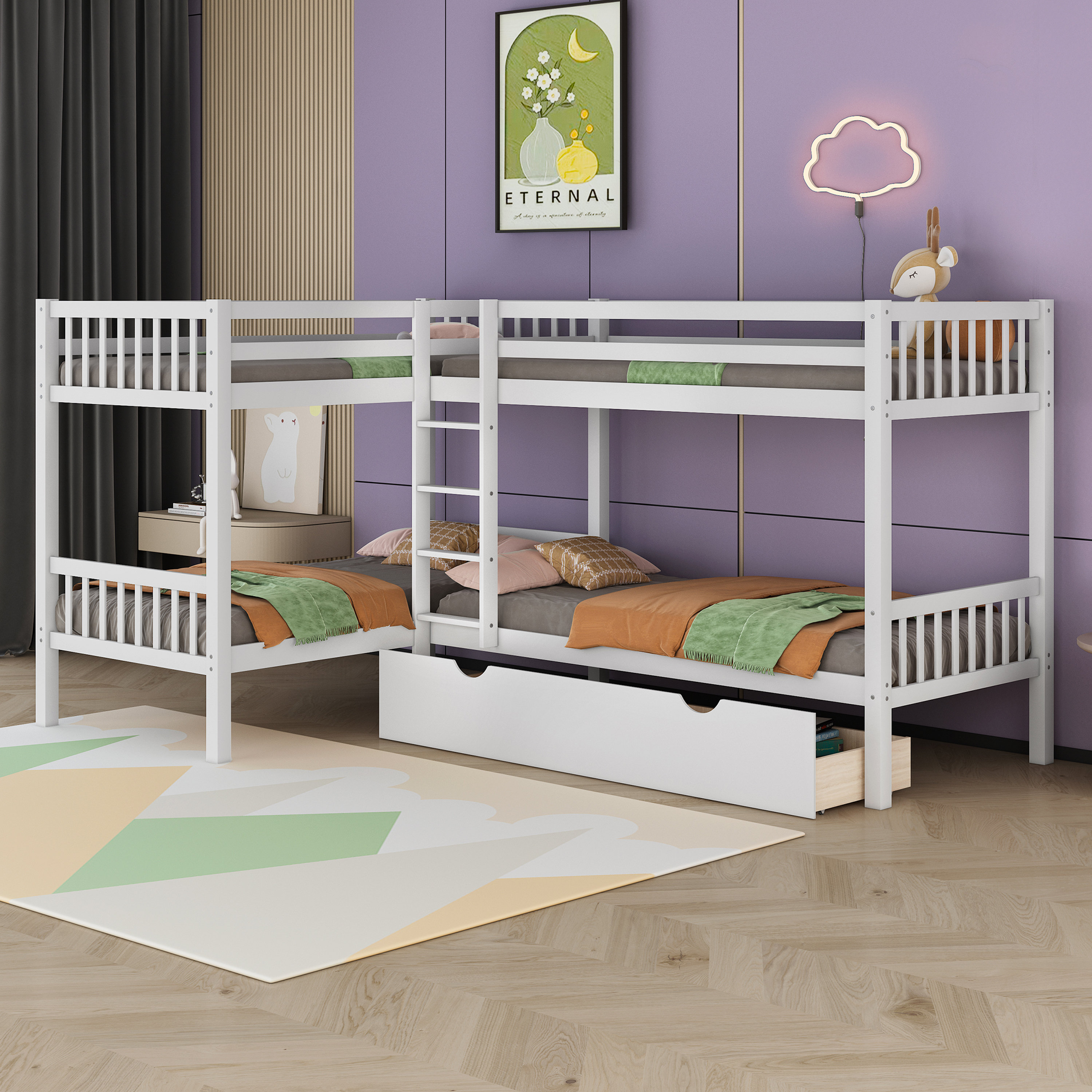 Harriet Bee Farkhan Twin over Twin Solid Wood L-Shaped Bunk Beds Bed by ...