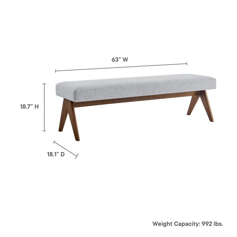 Lyra Fabric Upholstered Bench, Light Grey, 18.50"H x 63"W x 18"D