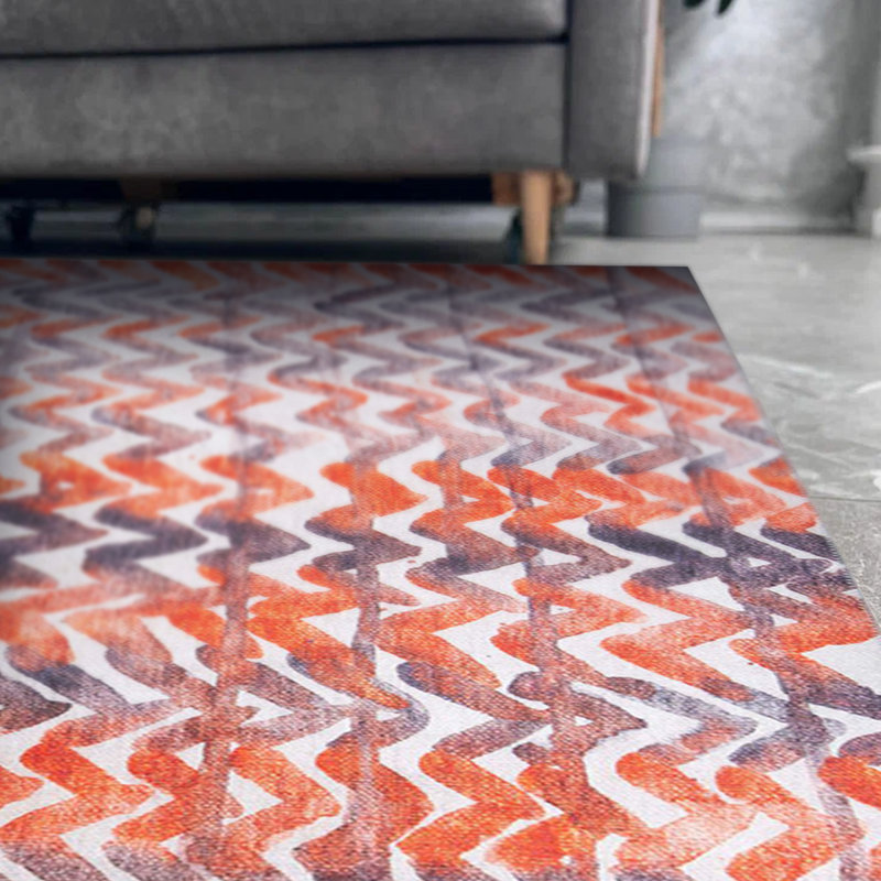 Tapis décoratif à motif géométrique orange et gris, Tapis de couloir 2 pi 6 po x 5 pi