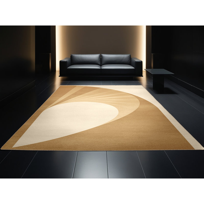 Machine Washable Parkchester Art Deco Arc Rug in Beige – Beige Binding, 8x12