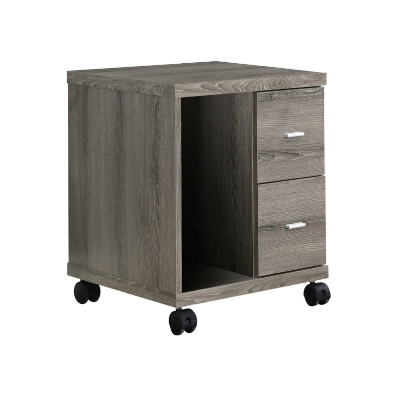 Contemporary Rolling Office File Chest - Dark Taupe And Metal Glide Modern Container Cabinet Laminate Shelf