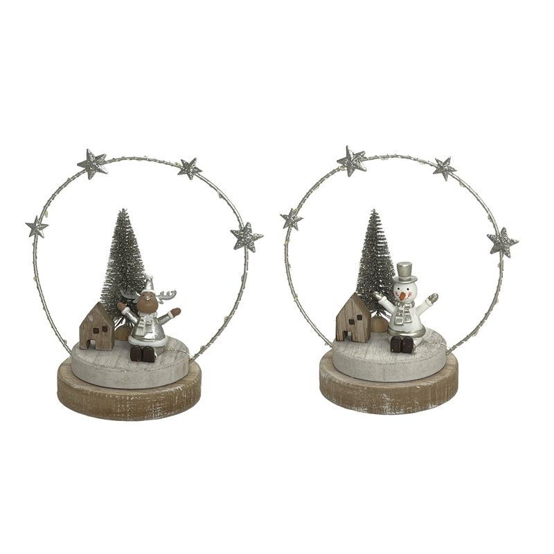 Ensemble de 2 orignaux et bonhommes de neige à éclairage DEL assortis
