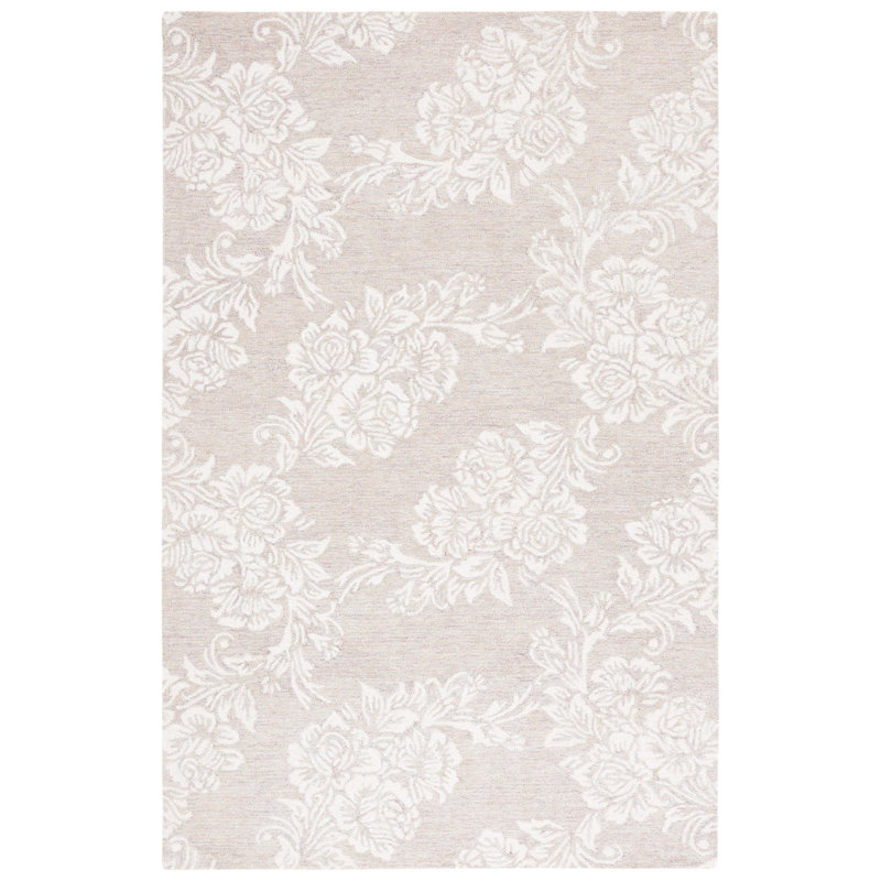 Tapis beige / ivoire en laine / polyester touffeté à la main Ratha, Rectangle de 5 pi x 8 pi