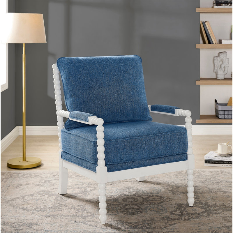 Chaise d'appoint rembourrée avec structure en bois tourné, Blue