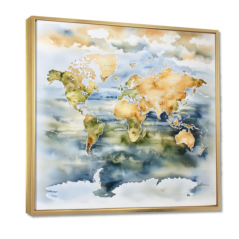 Carte du monde des océans III - impression sur carte du monde, H 36 po x l 36 po, Doré