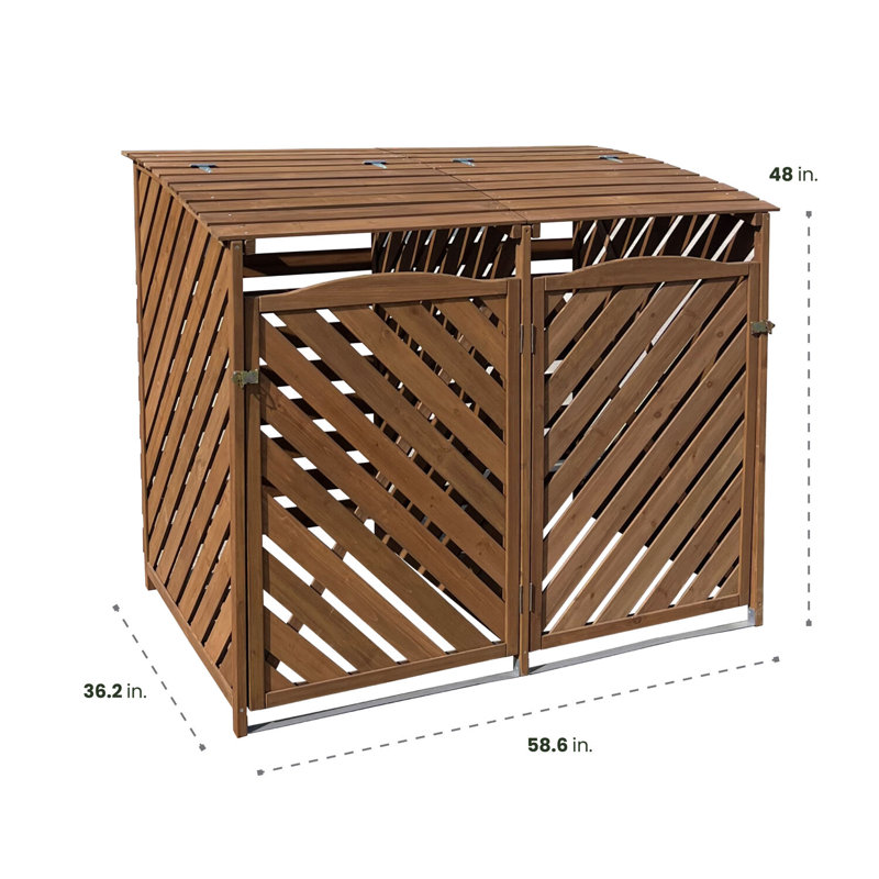 Brown Wooden Double Door Trash and Recyclables Bin Storage Shed