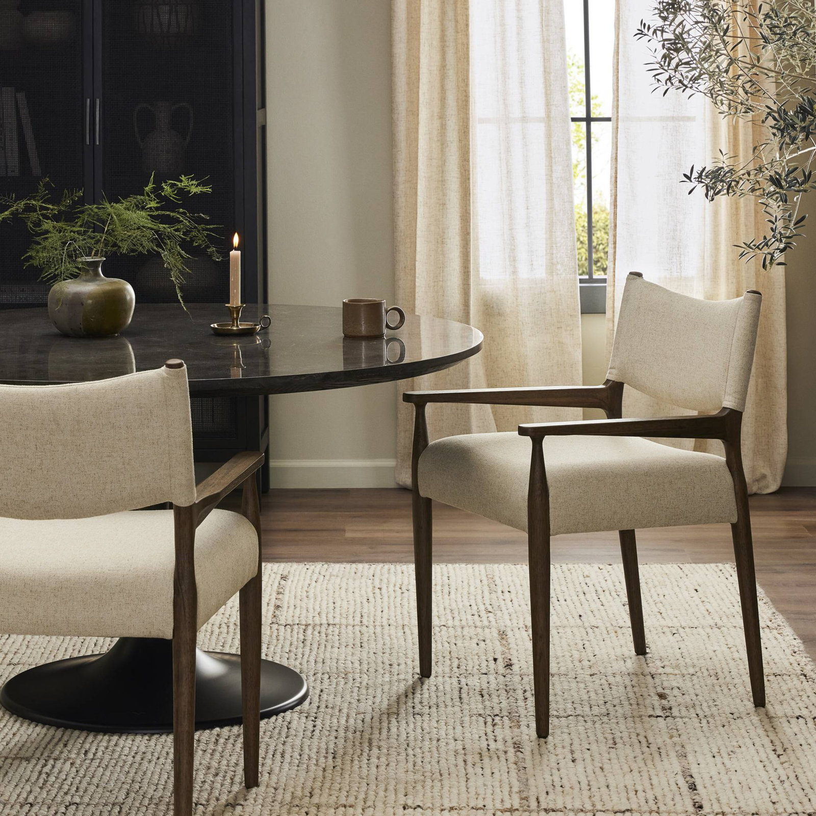 Yokum Dining Armchair, Antique Walnut, Antwerp Natural