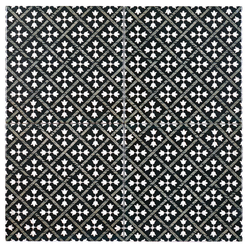 Republique 7.5-in. Encaustic /Patterned Square Matte/Satin Porcelain Floor & Wall Tile, Virtue