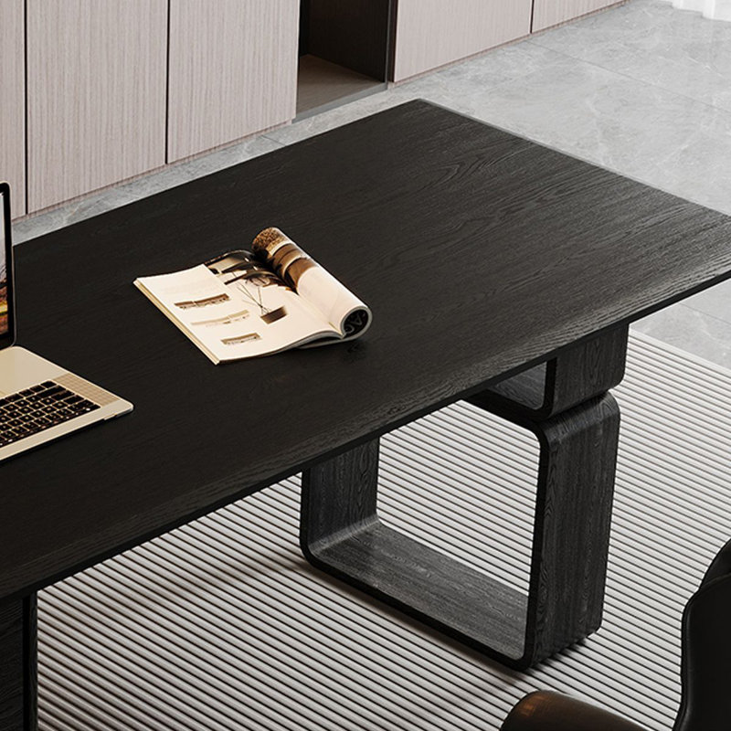 Bureau rectangulaire noir massif + bois manufacturé + acrylique avec 2 tiroirs, H 29,53 po x l 86,61 po x P 27,56 po