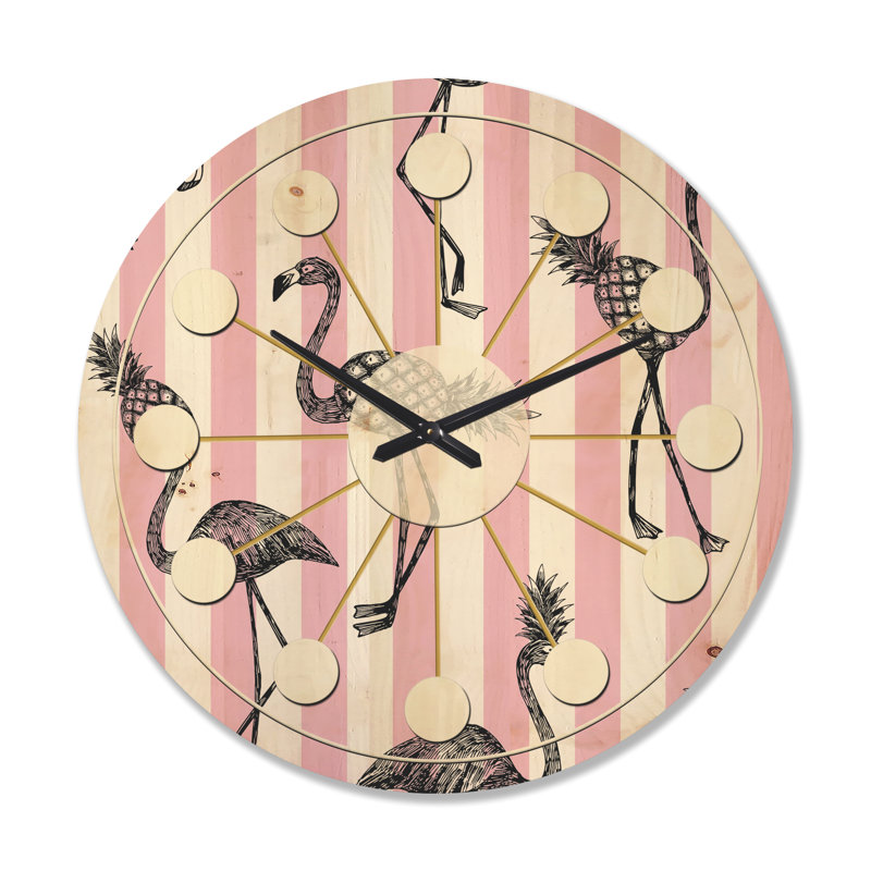 Flamant rose sur horloge murale Mid-Century, Grand