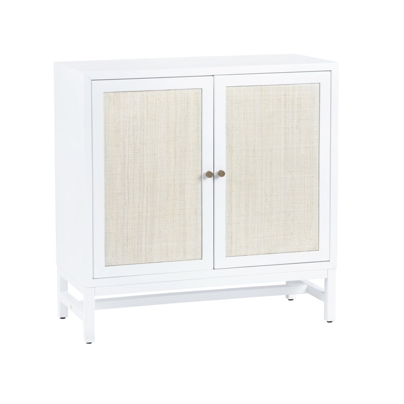 Mordcha Rectangular Solid Wood and Raffia 2 Door Accent Cabinet