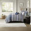 Ensemble de literie réversible luxueux, jacquard de coton bleu marine, double / grand
