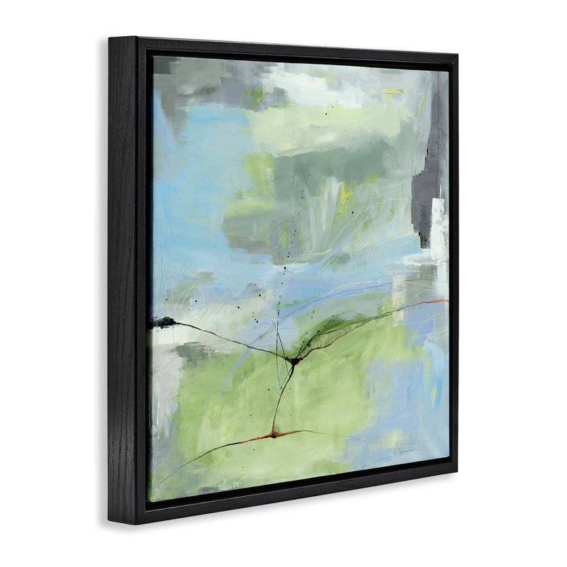 «Abstraction with Streaked Line», art mural par Ruth Fromstein, H 18 po x l 18 po, Cadre flottant noir de jais