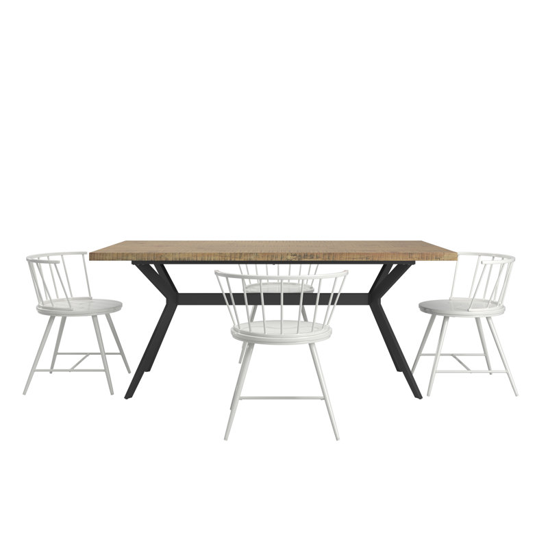 Ensemble de table et 4 chaises Breaux, Blanc, Pin clair