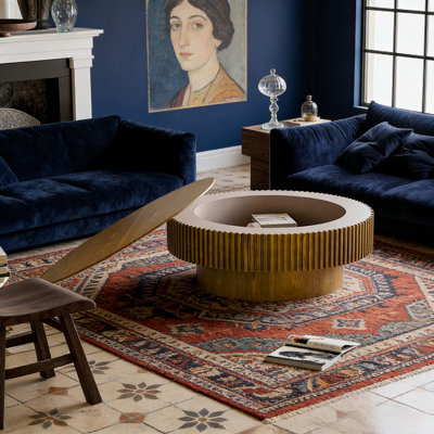 Table basse 39,37 "ronde avec rangement Table d'appoint moderne en placage de bois massif pour salon, chambre à coucher, appartement ou bureau, brun
