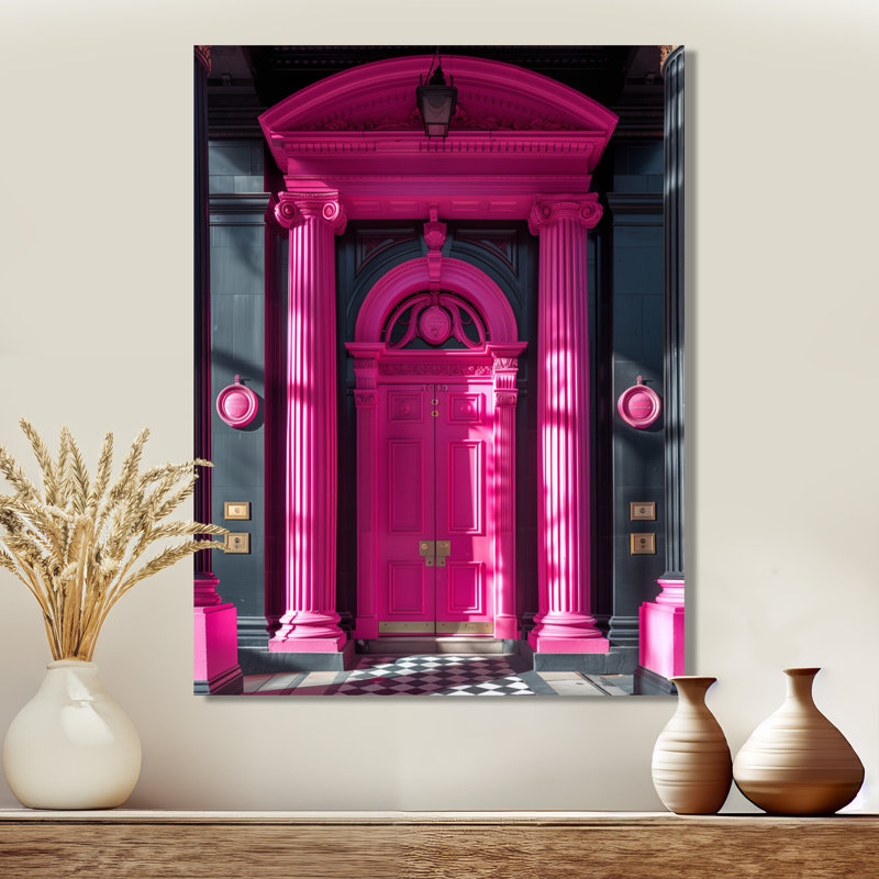 Porte de banque rose et noire - salon d'art mural Banks, H 32 po x l 16 po x P 1 po, Toile tendue