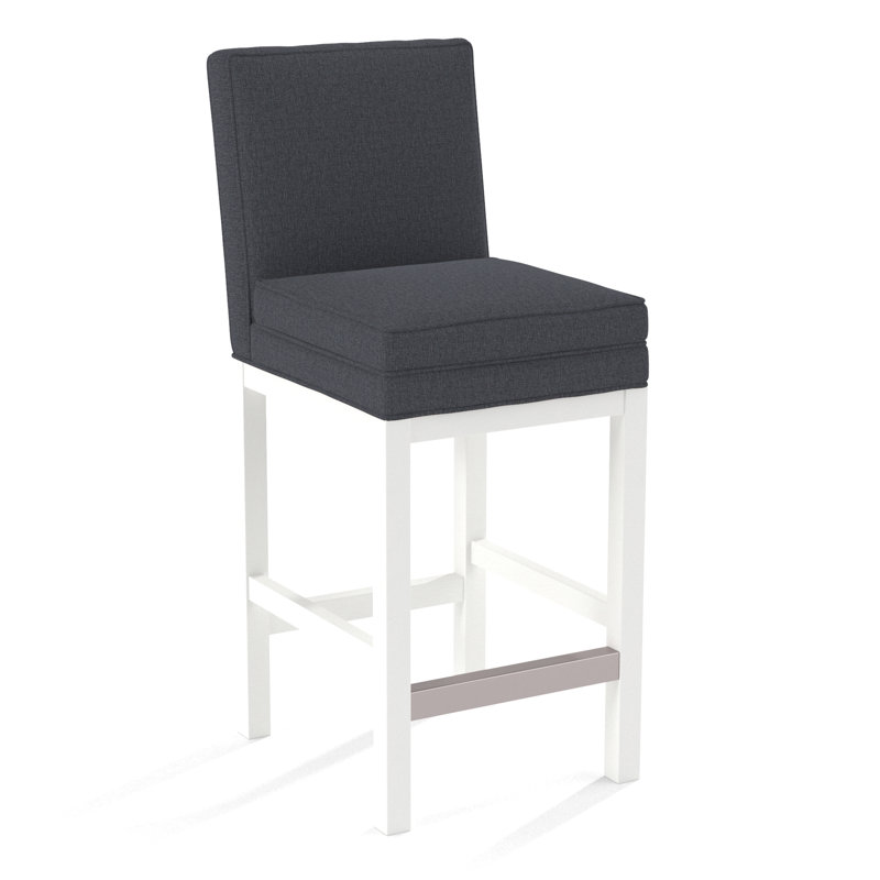 Upholstered Stool, White Performance Fabric; 0851-94, Frost White Finish