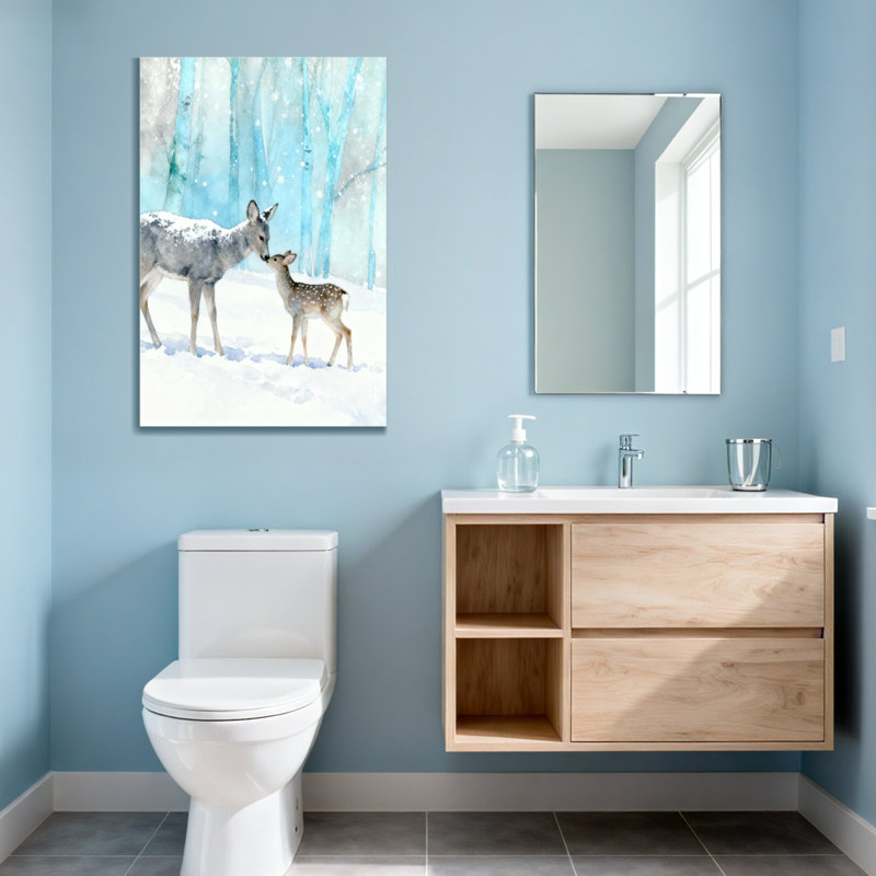 Animaux, hiver, forêt de cerfs, neige, scène artistique, H 40 po x l 28 po