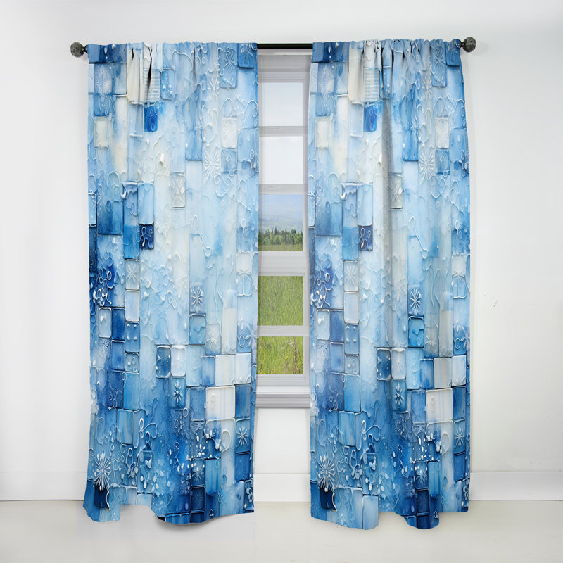 Carrelage botanique bleu et blanc Gisli - rideau en tuile - obscurcissant la pièce en velours - 1 panneau, L 52 po x L 63 po