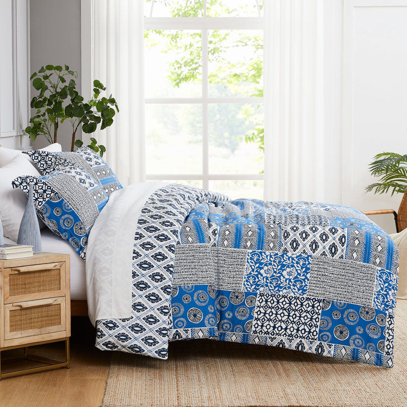 Twin Blue Reversible Microfiber Down Alternative Comforter Set