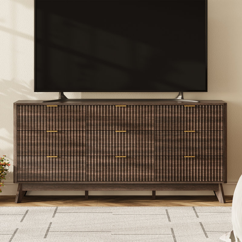 Donati 9-Drawer Dresser, 63'' Wood Chest of Drawers, Walnut