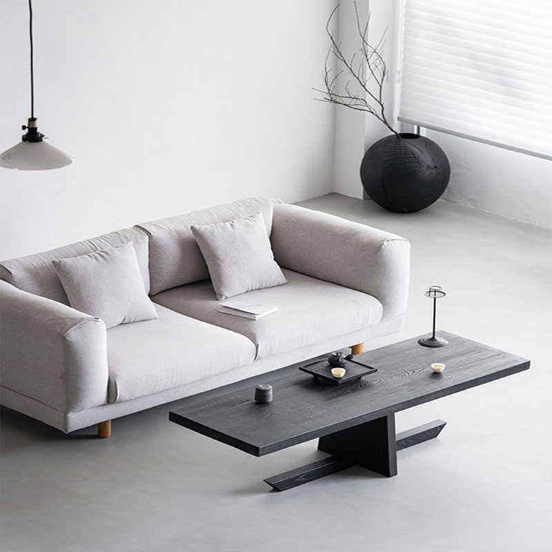 Solid Wood Rectangular Coffee Table, Black, 19.69" H x 47.24" L x 15.75" W