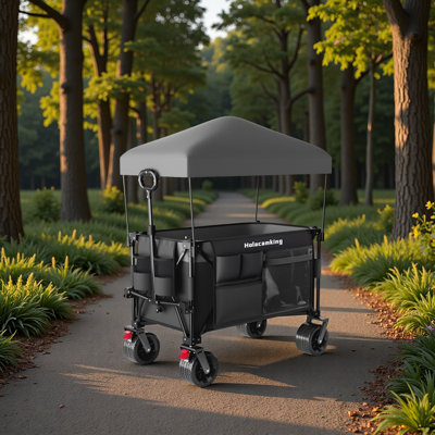 Chariot pliant multifonctionnel à tirer avec poignée flexible et auvent, chariot utilitaire robuste avec roues tout-terrain de 18 x 10 cm pour le camping, le transport, les courses, le sport, 236 kg / 240 L
