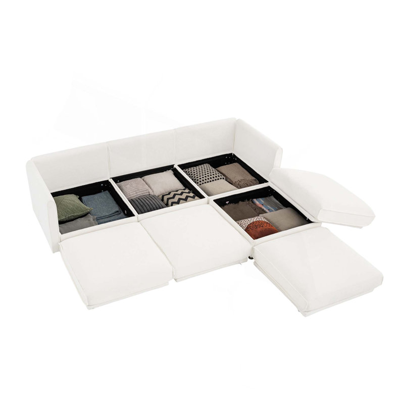 Canapé modulaire moderne en L 4 pièces avec compartiments de rangement et repose-pieds pour un agencement de salon confortable