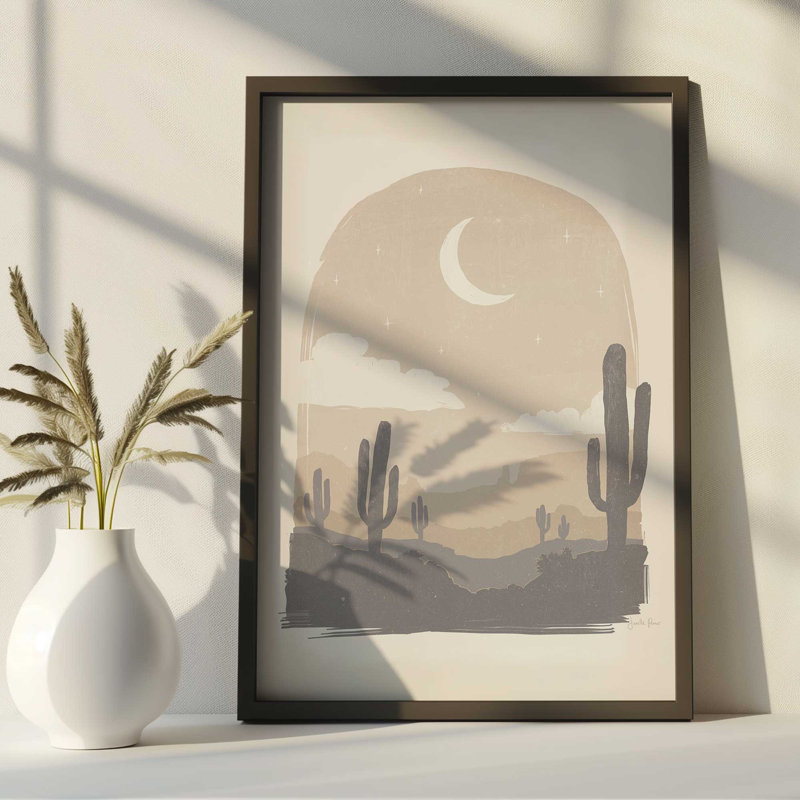 Reproduction sérénade pâle de la lune du désert sur papier mat d'archives, Or poli, H 15,25 po x l 12,25 po
