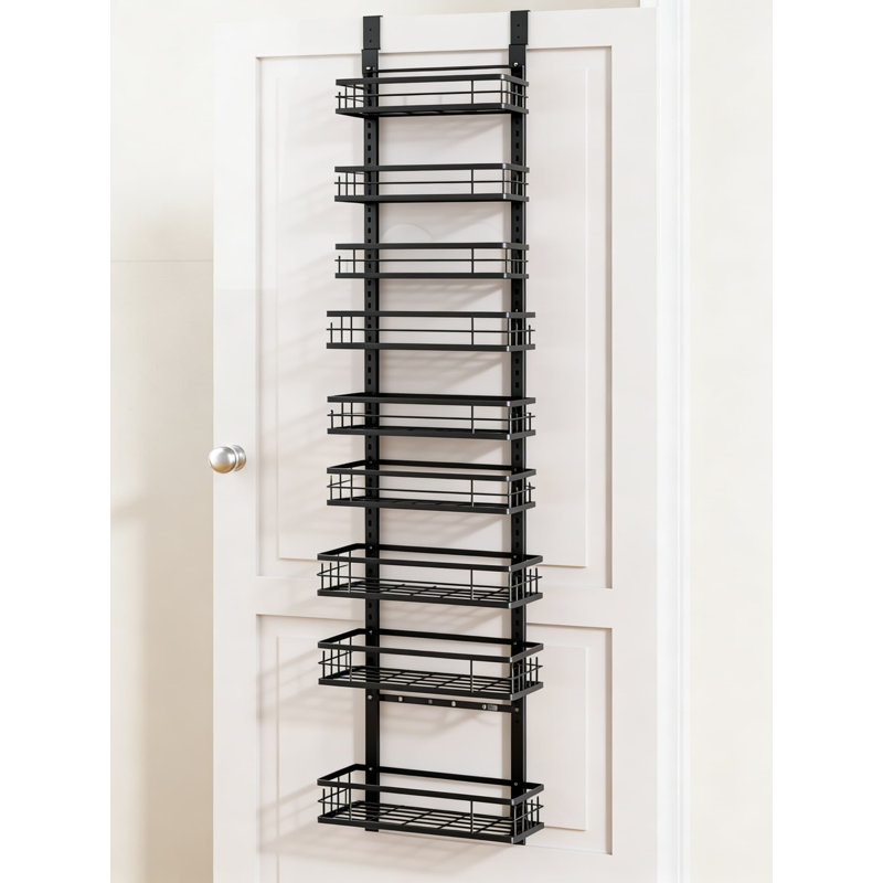 Organisateur à 9 niveaux au-dessus de la porte, support de rangement en panier réglable en métal pour épices, canettes et articles de toilette, installation sans outil pour la cuisine