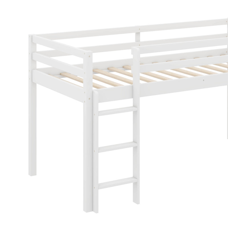 Twin Raised Bed With Ladder And Slide Loft Beds Incorporating Safety Rails, White