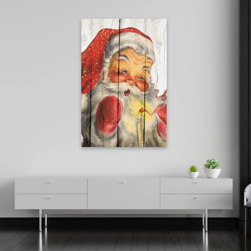 Bougie de père Noël - art de fond rétro en forme de chandelle enneigée, H 40 po x l 60 po
